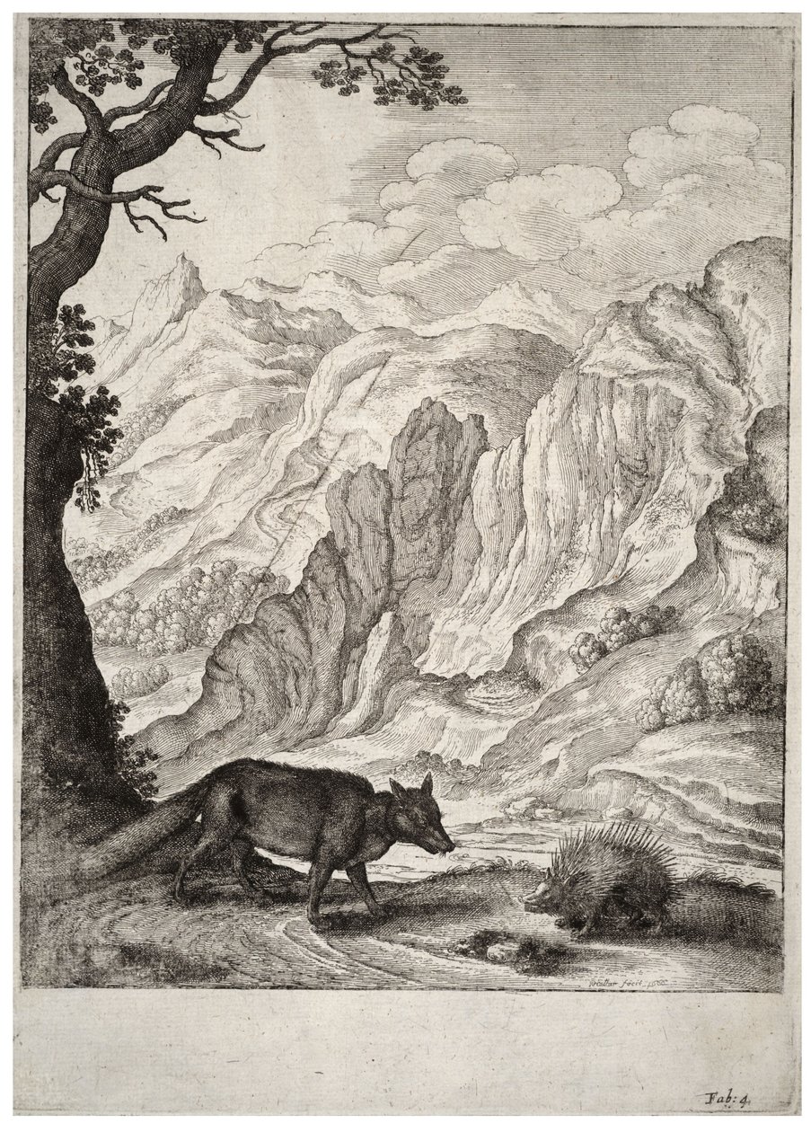 De vos en de stekelvarken door Wenceslaus Hollar