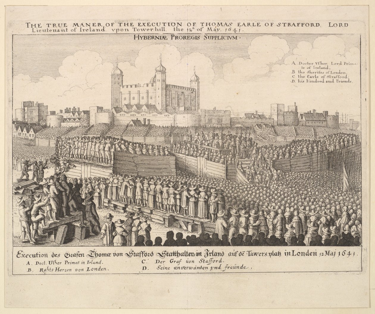 De ware manier van de executie van Thomas Graaf van Strafford, 1641 door Wenceslaus Hollar