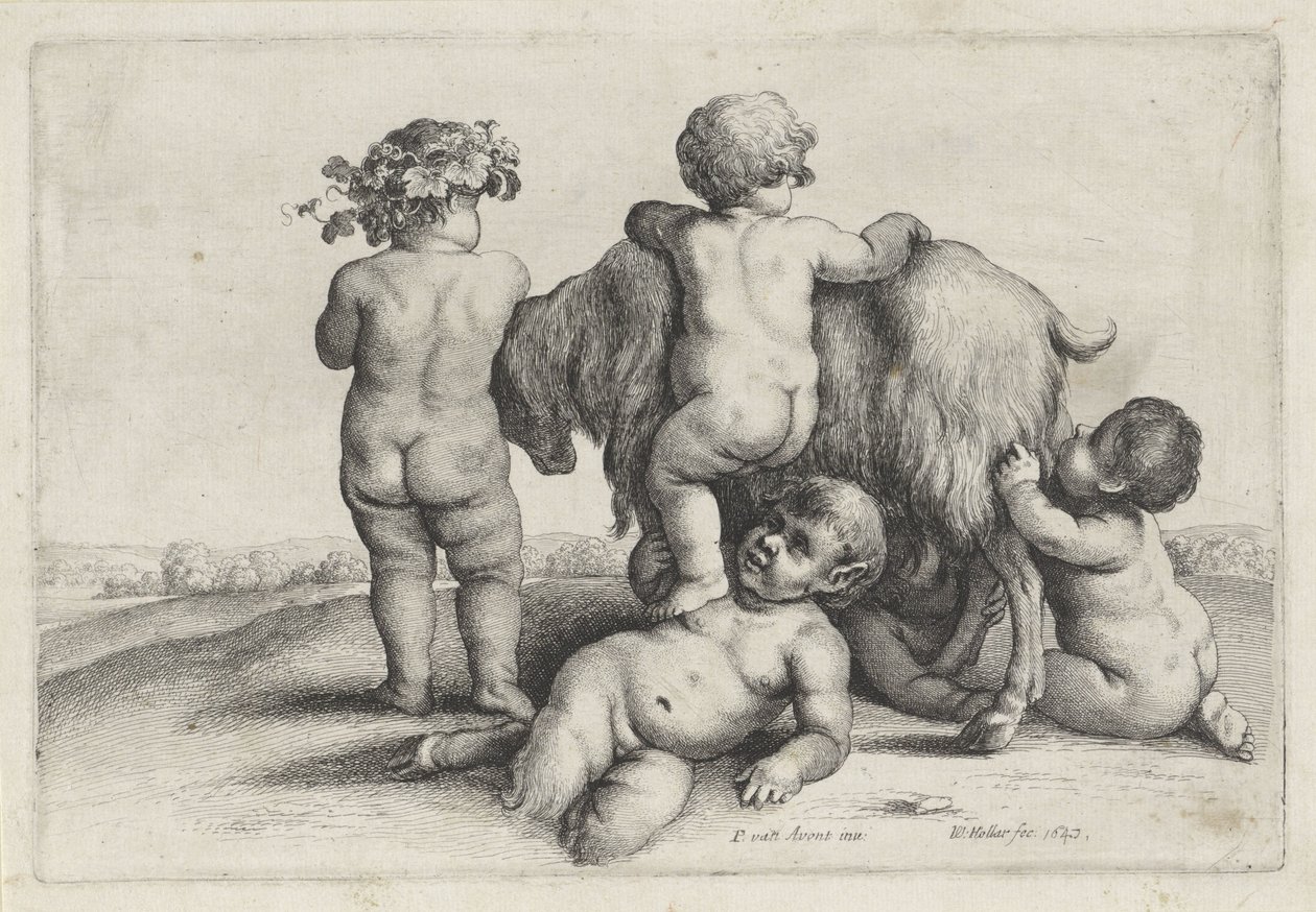 Vier jongetjes, een sater en een geit door Wenceslaus Hollar