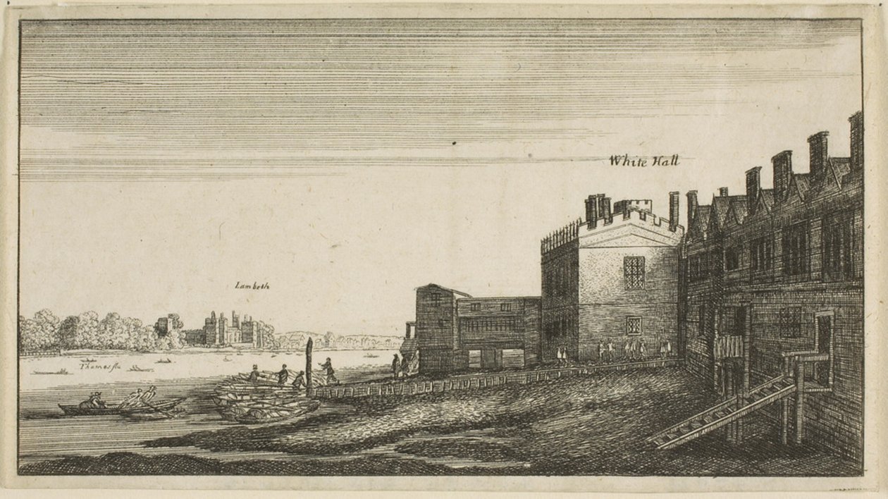 Uitzicht op Lambeth Palace vanaf de rivier bij Whitehall Stairs door Wenceslaus Hollar