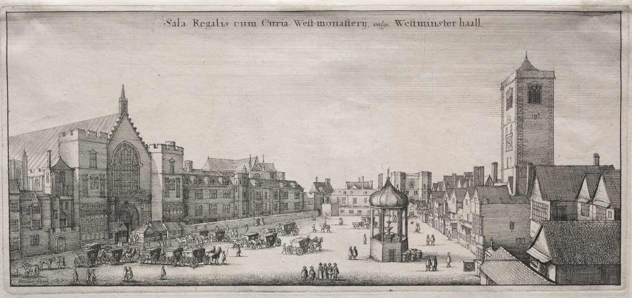 Uitzicht op Londen: New Palace Yard met Westminster Hall, en het Klokhuis, 1647 door Wenceslaus Hollar