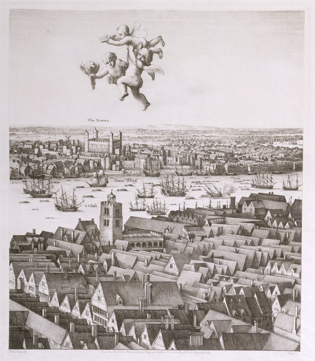 Uitzicht op Londen, gepubliceerd 1647 (facsimile kopie) (detail) door Wenceslaus Hollar