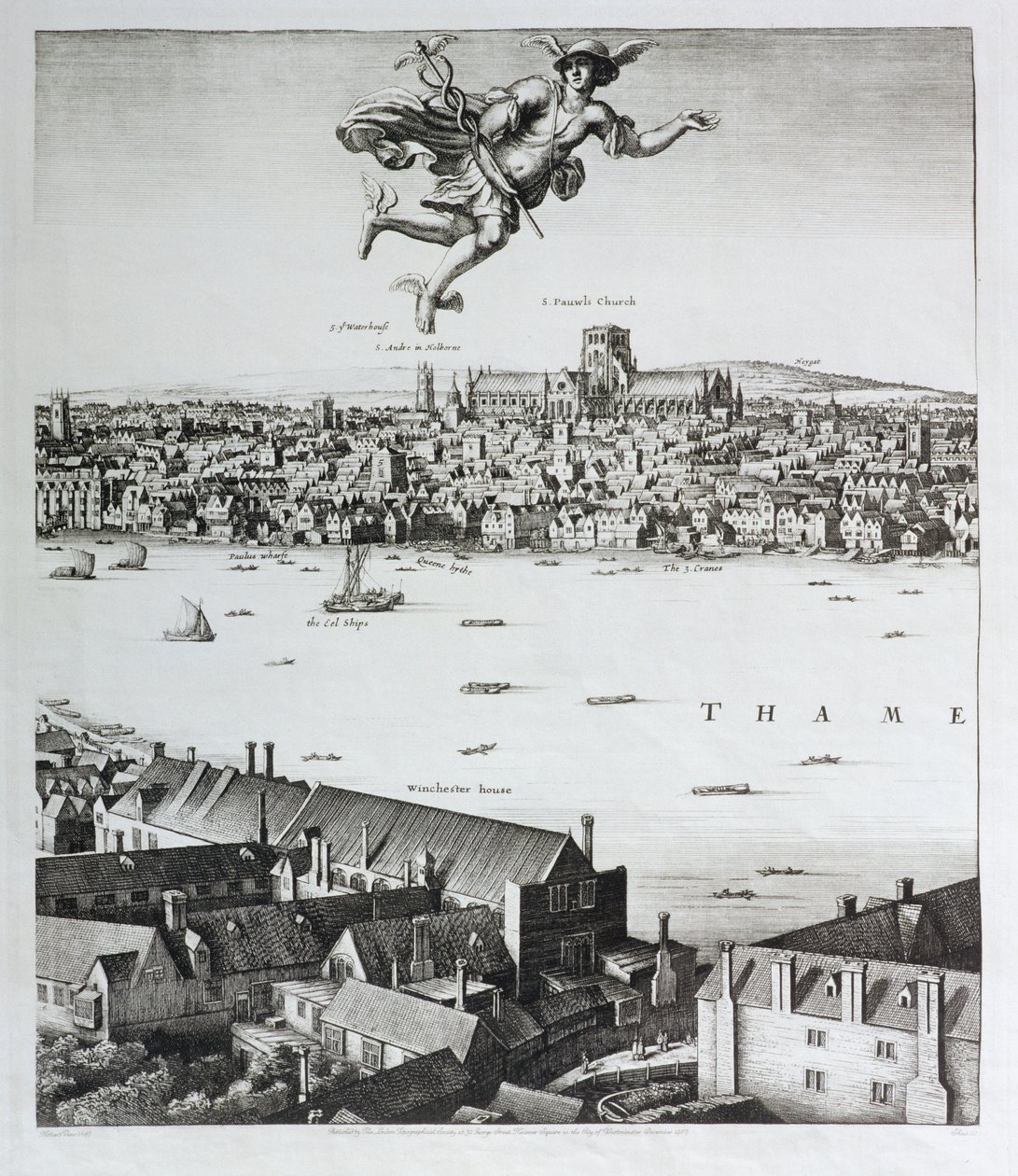 Uitzicht op Londen, gepubliceerd 1647 (facsimile kopie) (detail) door Wenceslaus Hollar