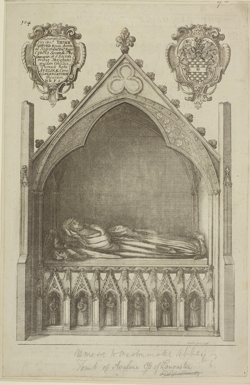 Uitzicht op het graf van Avaline, gravin van Lancaster (vrouw van Edmund, graaf van Lancaster) in Westminster Abbey, 1666 door Wenceslaus Hollar