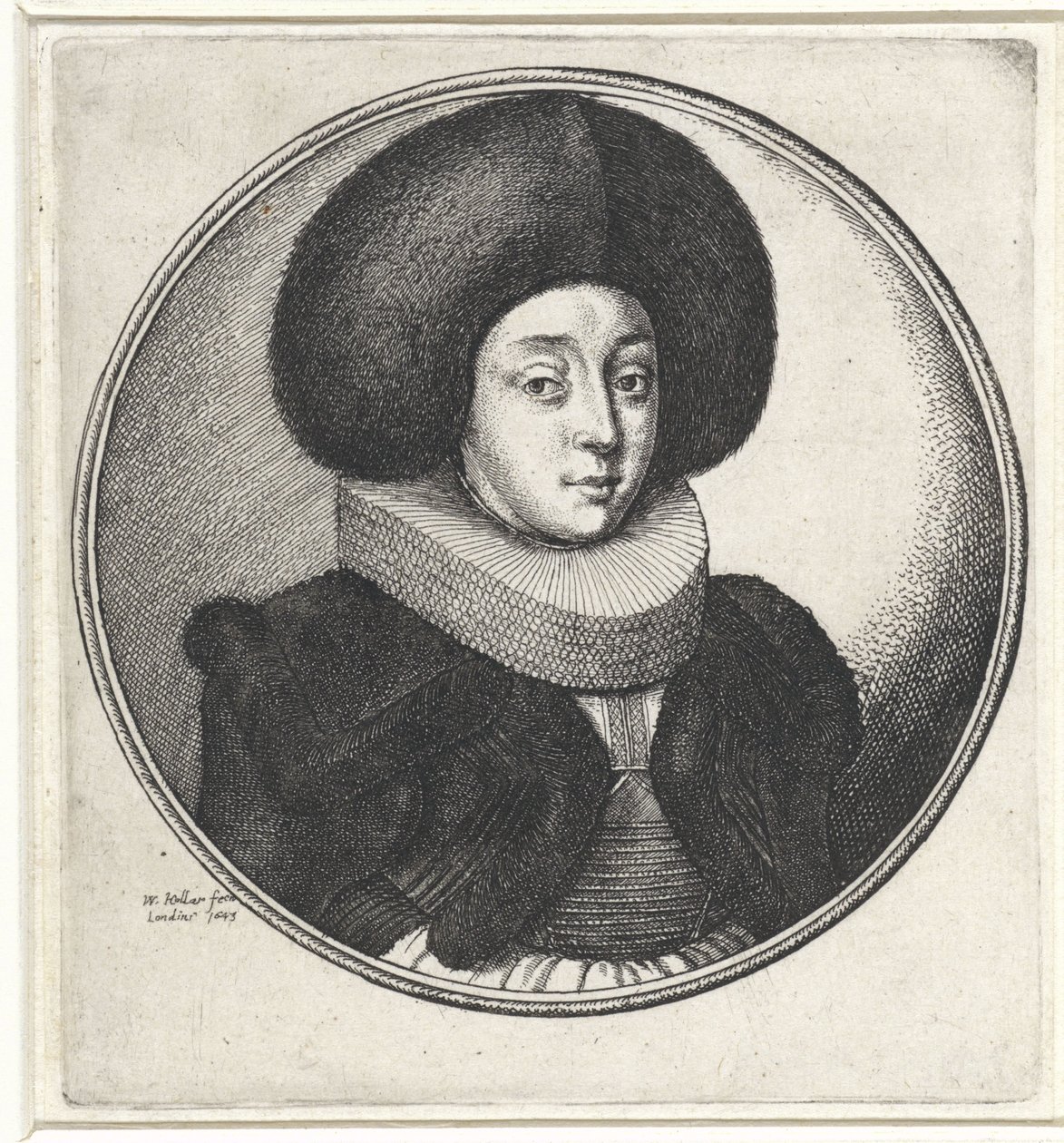 Vrouw met plooikraag en grote bontmuts door Wenceslaus Hollar