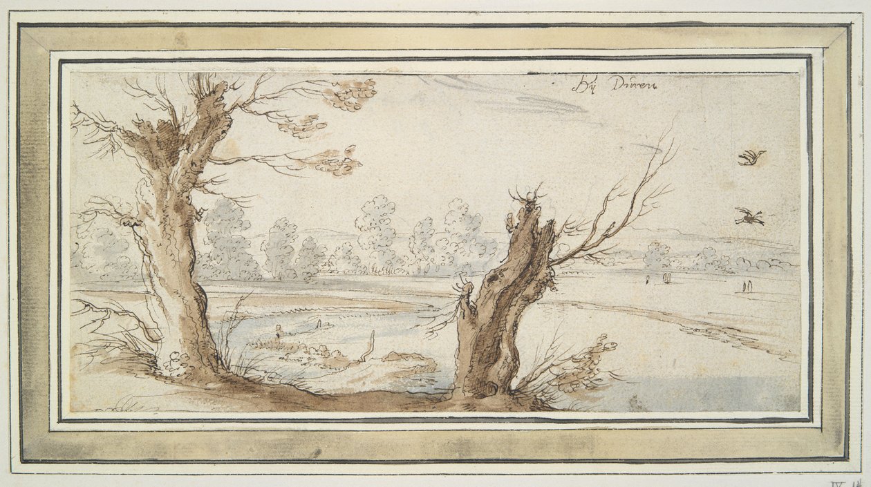 Wilgen aan de rivier de Rur door Wenceslaus Hollar