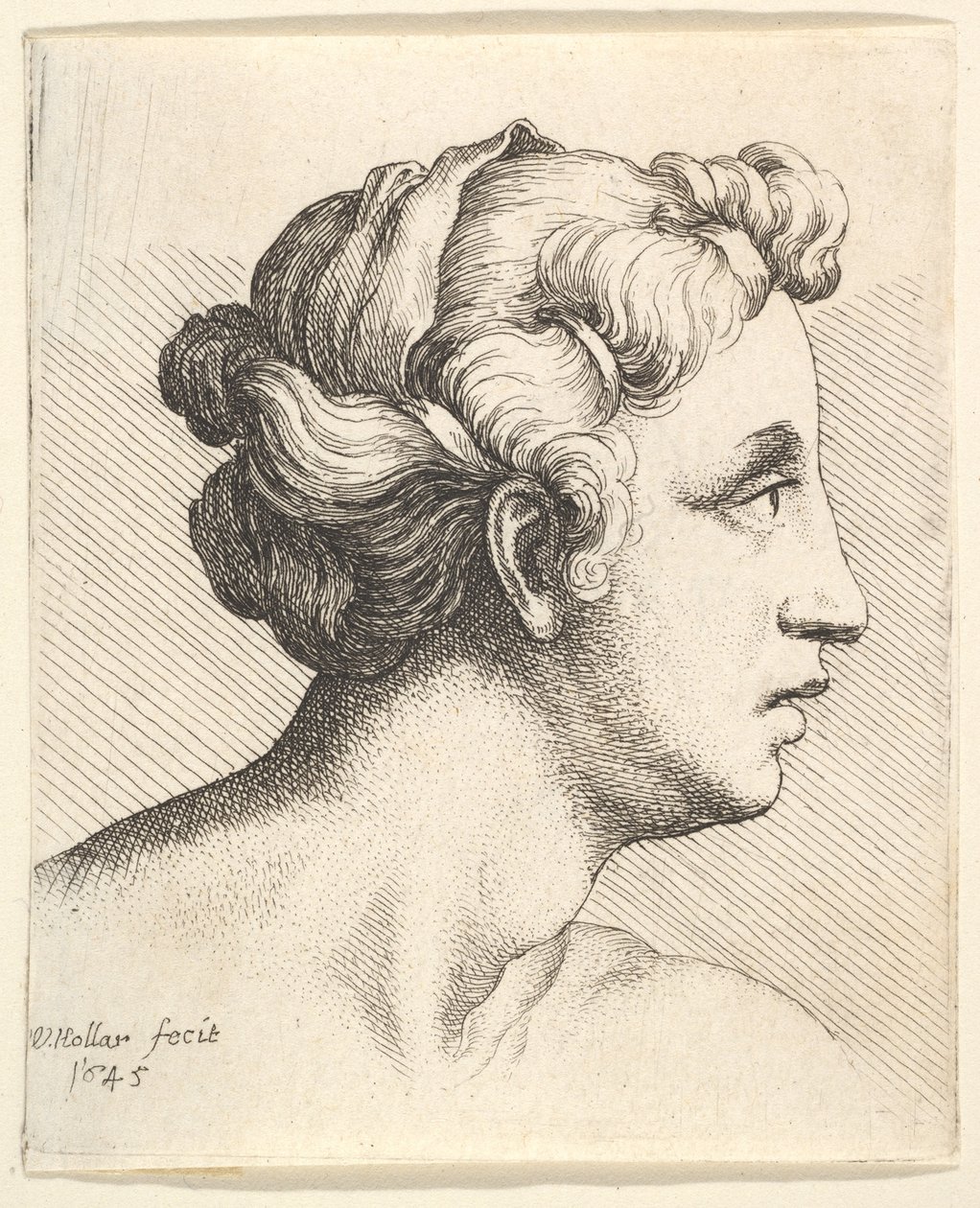 Vrouw met een Gebonden Haarlok in Profiel naar Rechts, 1645 door Wenceslaus Hollar