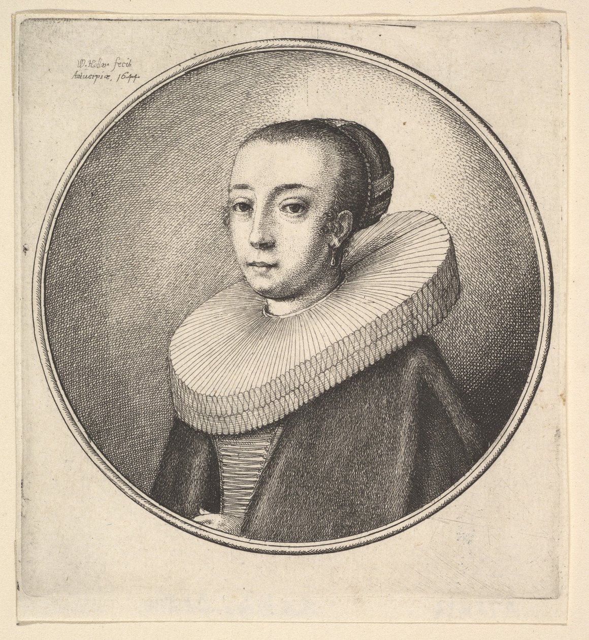 Vrouw met ronde kanten kraag door Wenceslaus Hollar