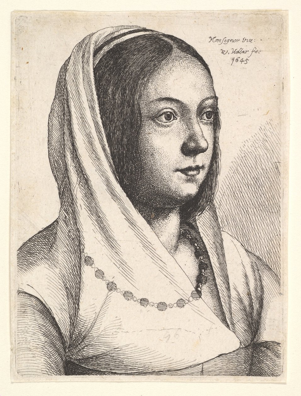 Jonge vrouw met een sjaal op haar hoofd, naar Bonsignori door Wenceslaus Hollar