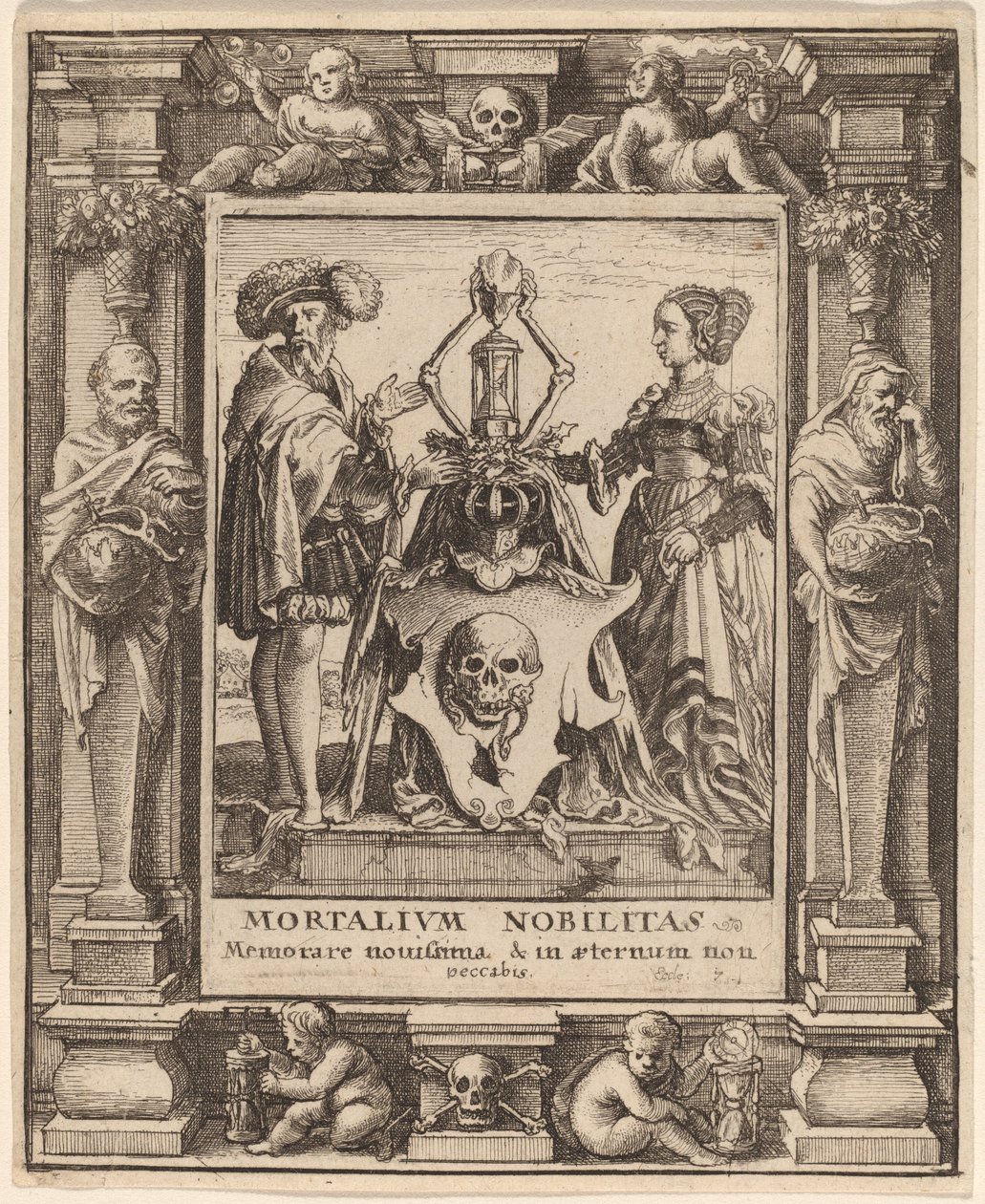 Doodswapen door Wenceslaus Hollar after Hans Holbein the Younger after Abraham van Diepenbeeck