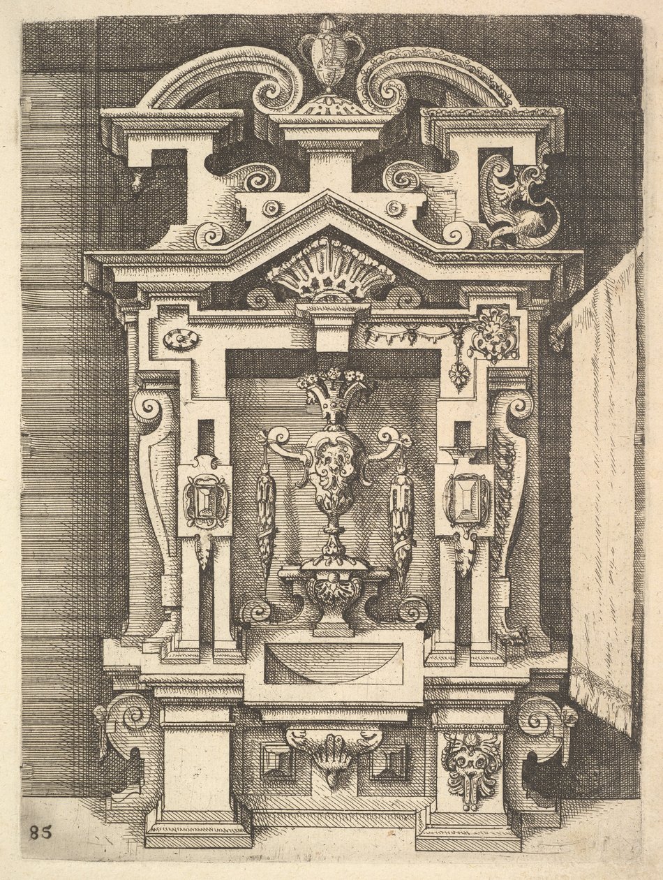 Ontwerp voor een lavabo, plaat 85 uit Dietterlins Architectura, 1598 door Wendel Dietterlin the Elder
