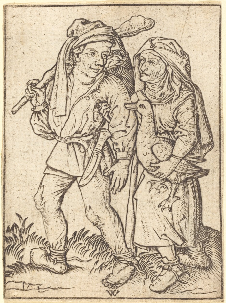 Boer en vrouw met gans door Wenzel von Olmutz after Master of the Housebook