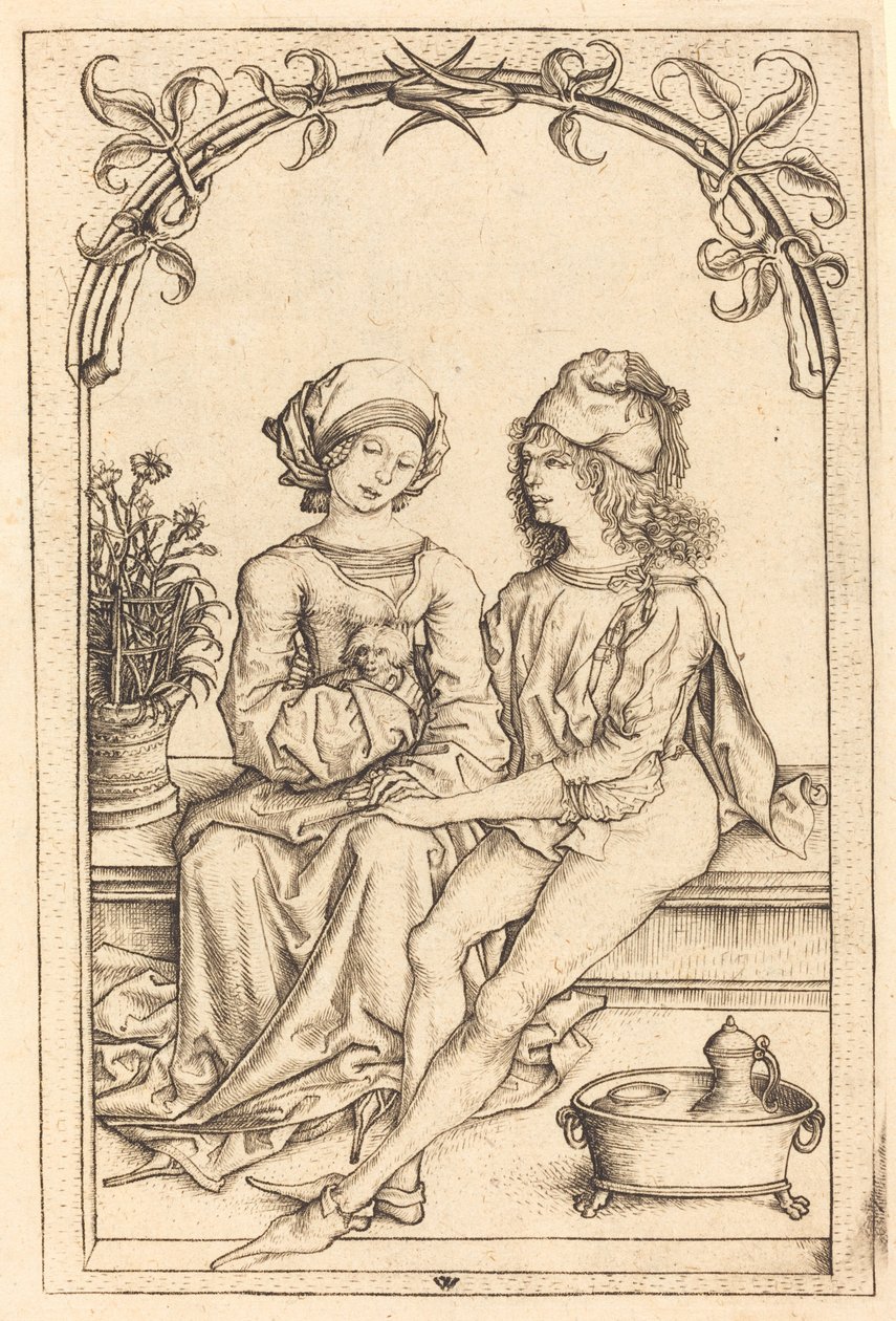 De geliefden door Wenzel von Olmutz after Master of the Housebook
