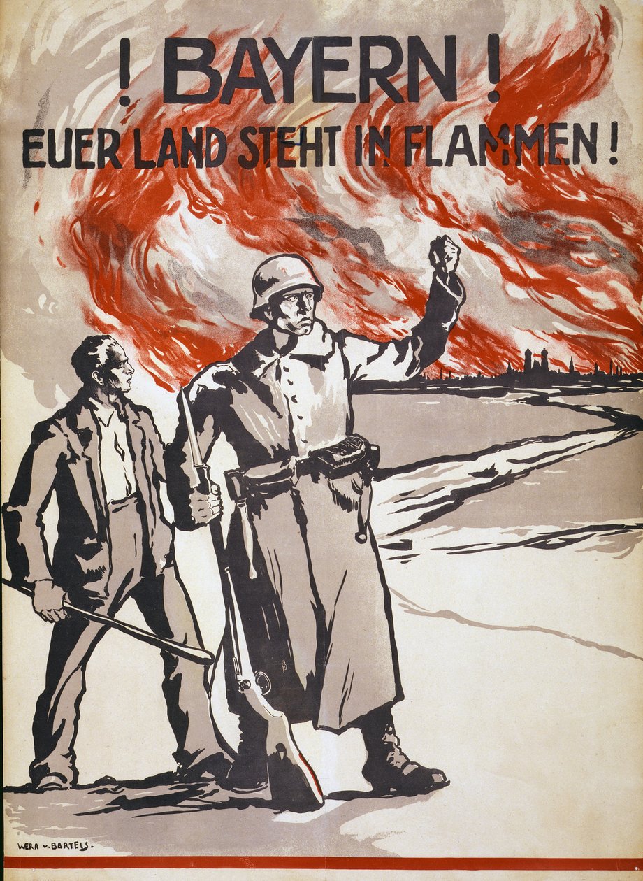 Beieren! Uw land staat in brand! Pub. Duitsland, ca. 1918 door Wera von Bartels