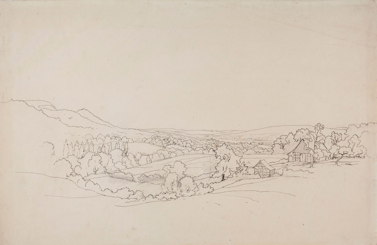 Glooiend landschap met huizen met traliewerk door Werner Holmberg