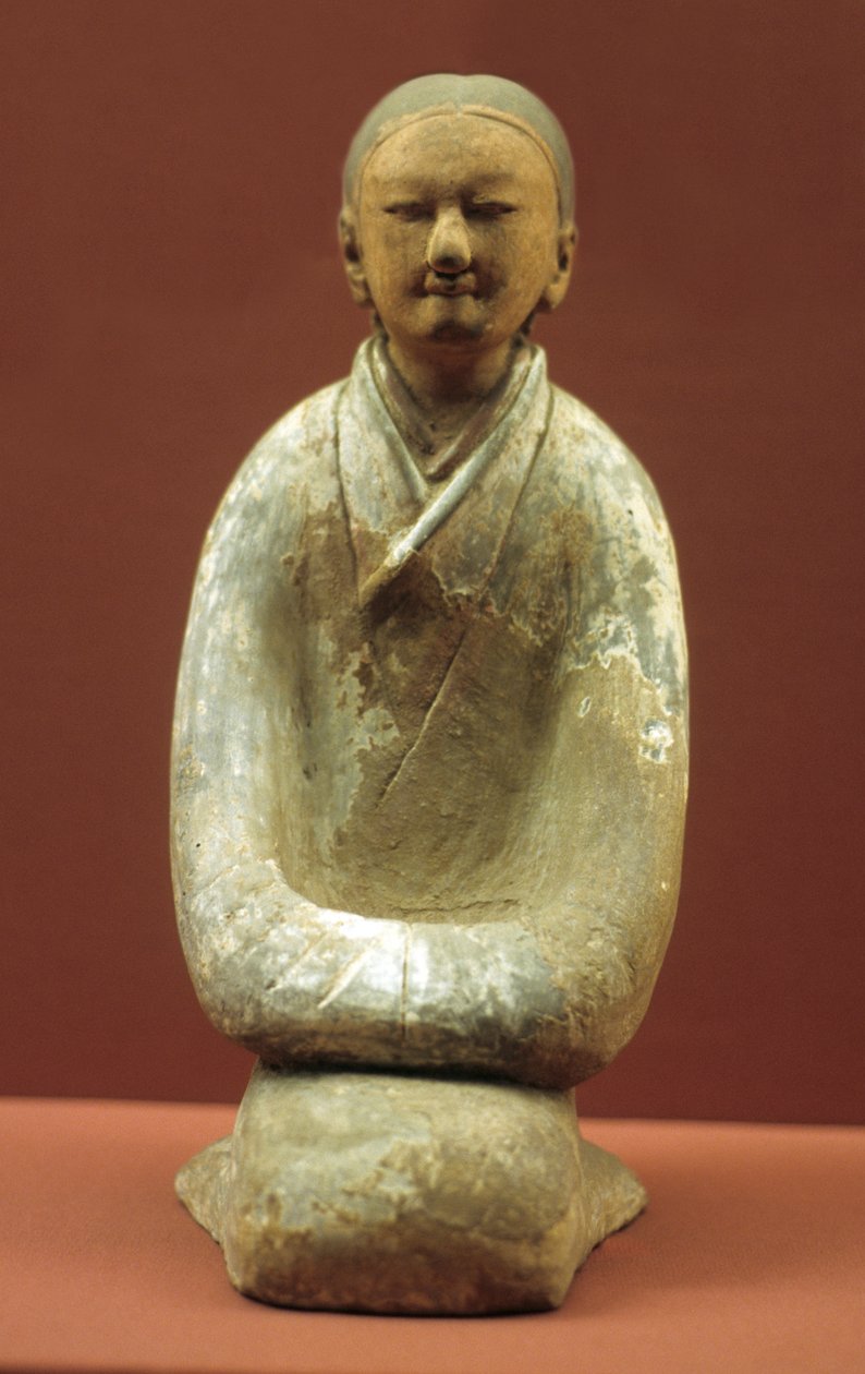 Vrouw zittend op haar hielen, 206 v.Chr.-8 n.Chr. door Western Han Dynasty Chinese School