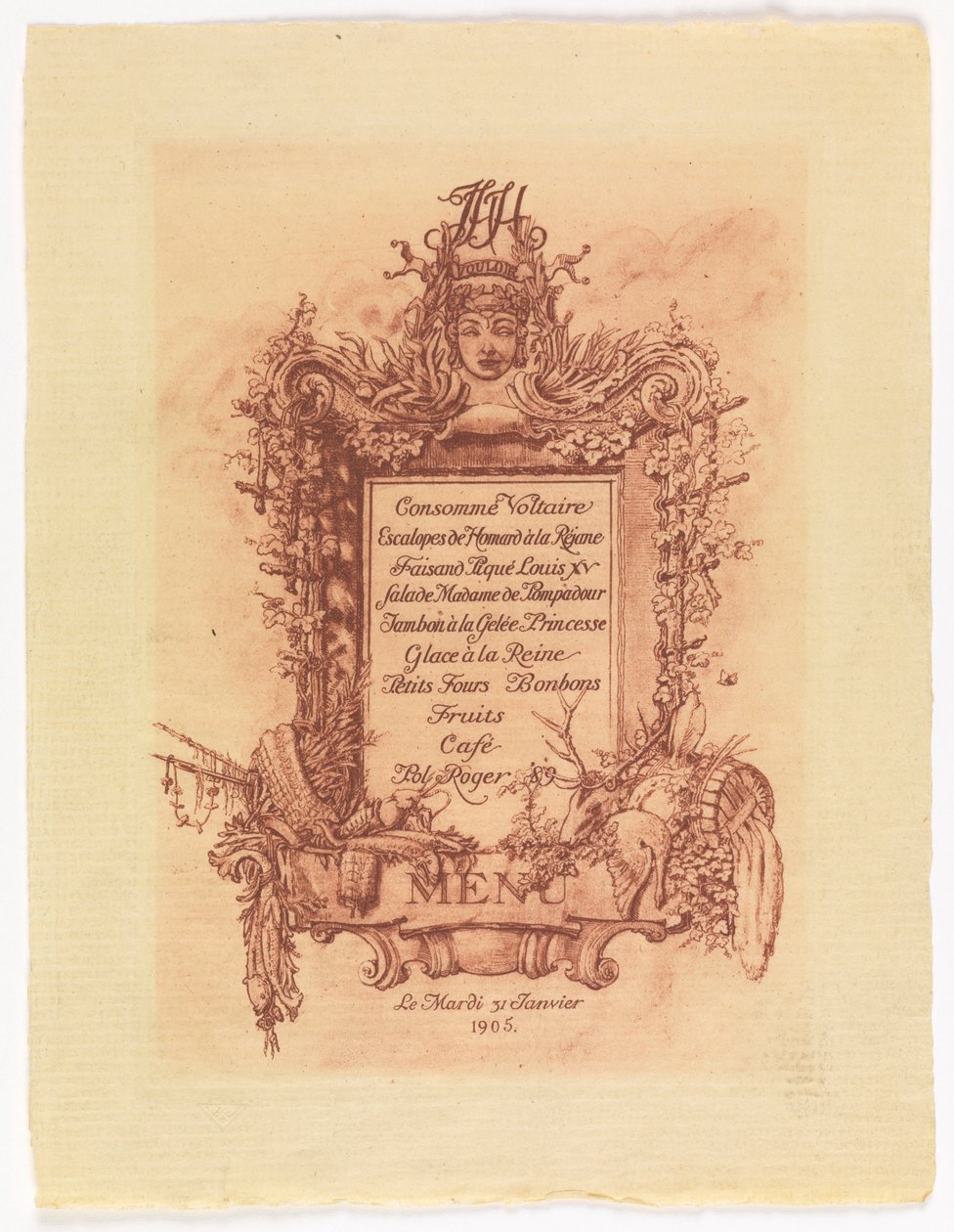 Menu voor het bal gegeven door James Hazen Hyde, 31 januari 1905 door Whitney Warren Jr.