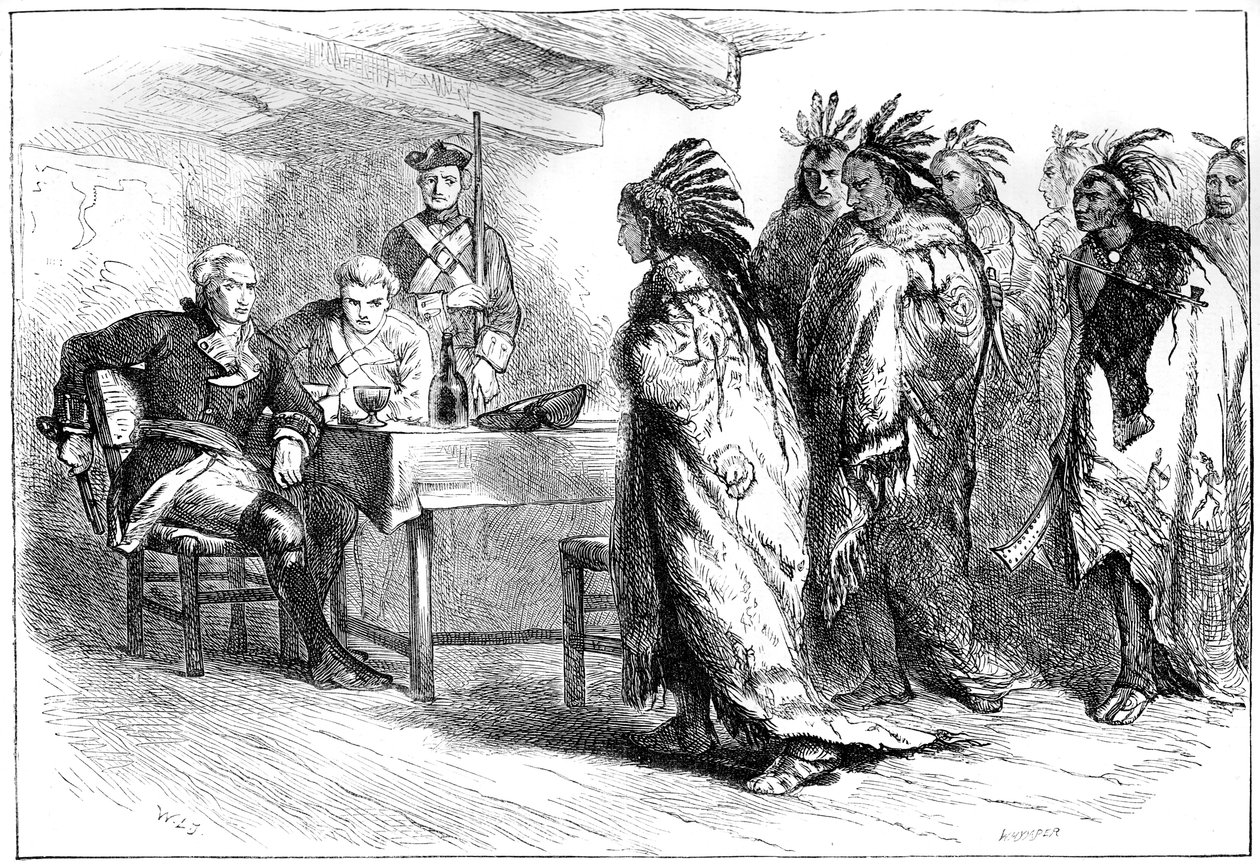 Bezoek van Pontiac en de Indianen aan Majoor Gladwin, 1763 ca. 1880 door Whymper