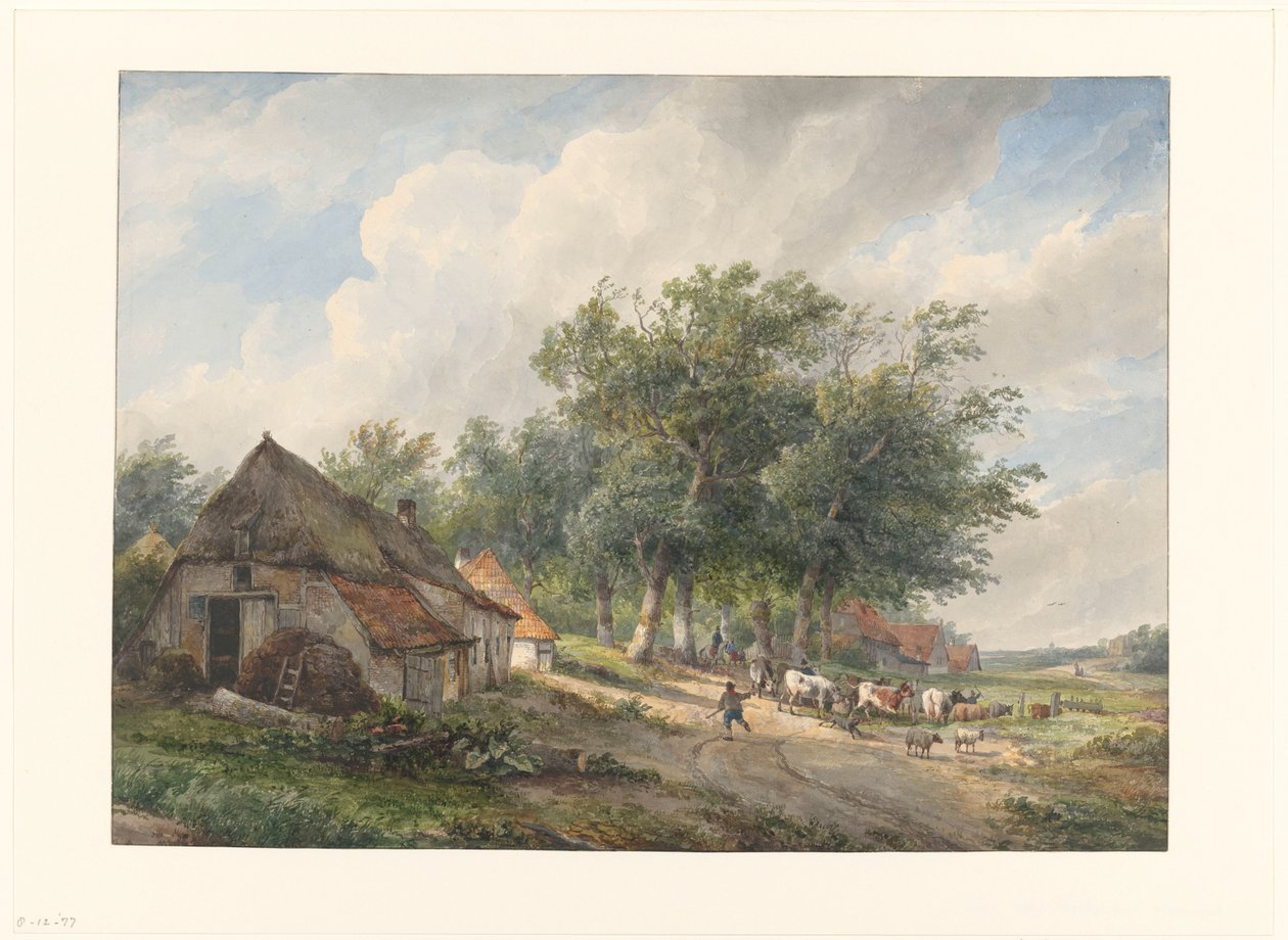 Landschap met boerderijen en vee door Wijnand Nuijen