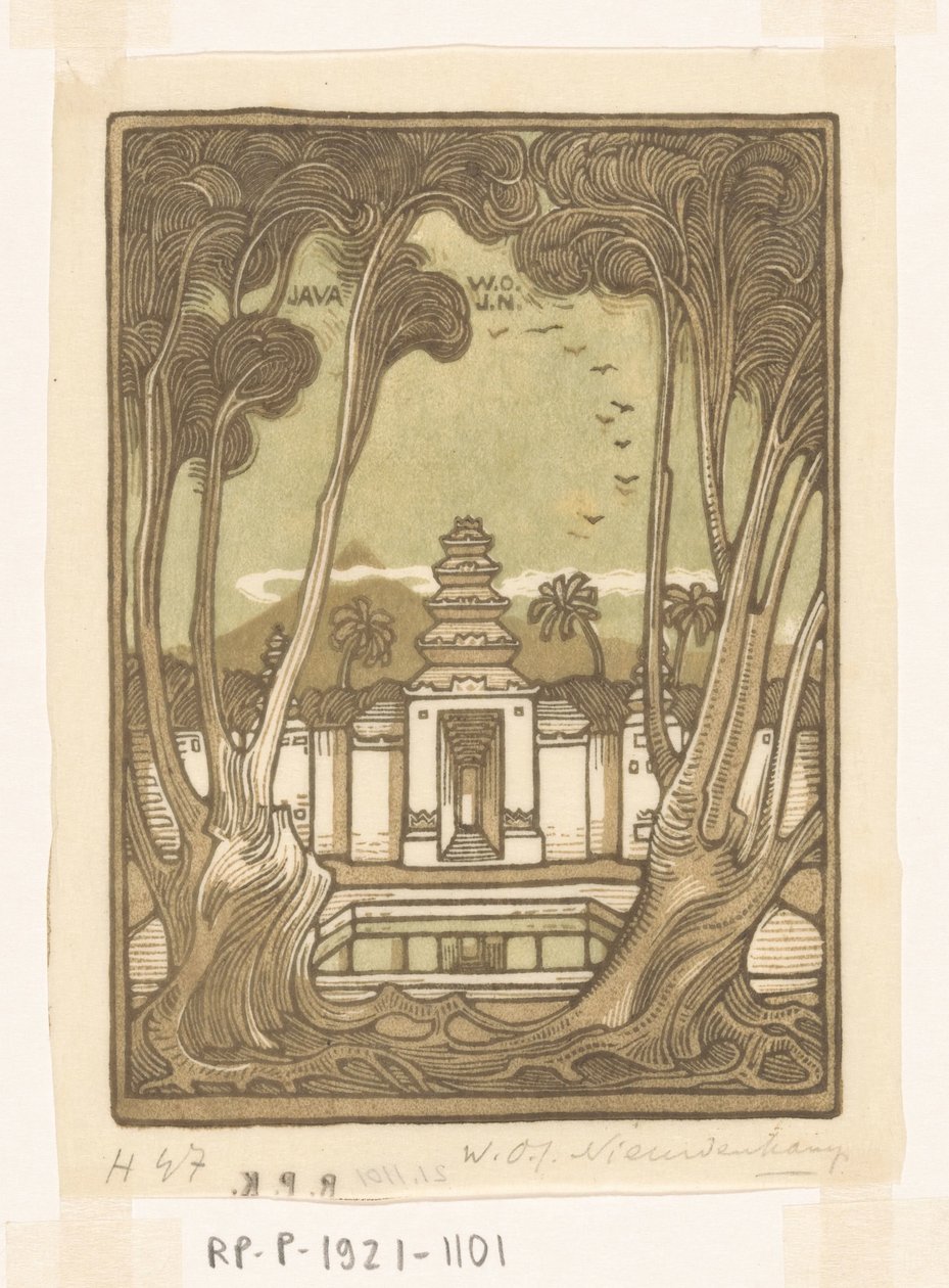 Begraafplaats bij Jogyakarta op Java door Wijnand Otto Jan Nieuwenkamp (signed by artist)