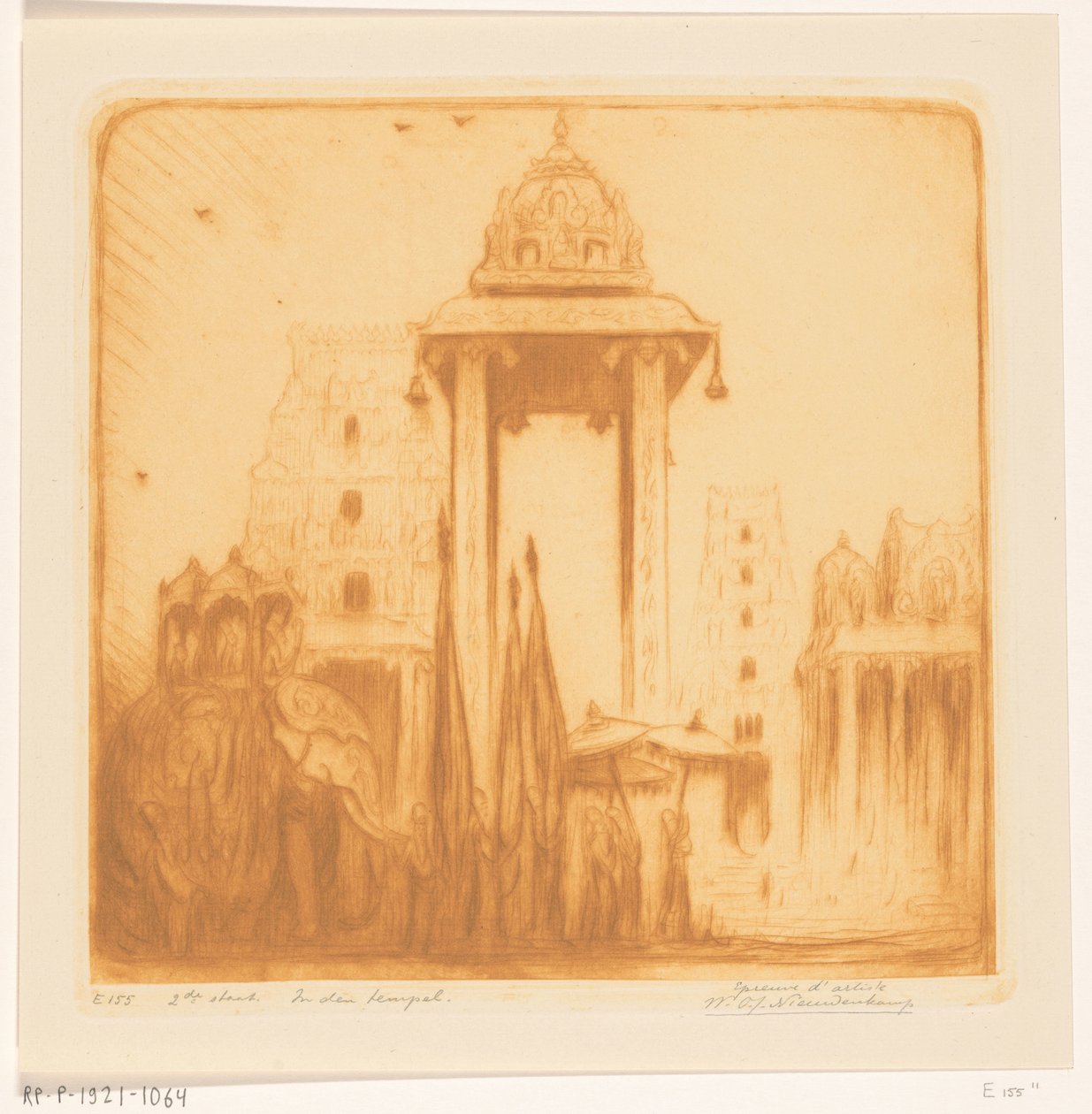 Binnenhof van een tempel in Brits-Indië door Wijnand Otto Jan Nieuwenkamp (signed by artist)