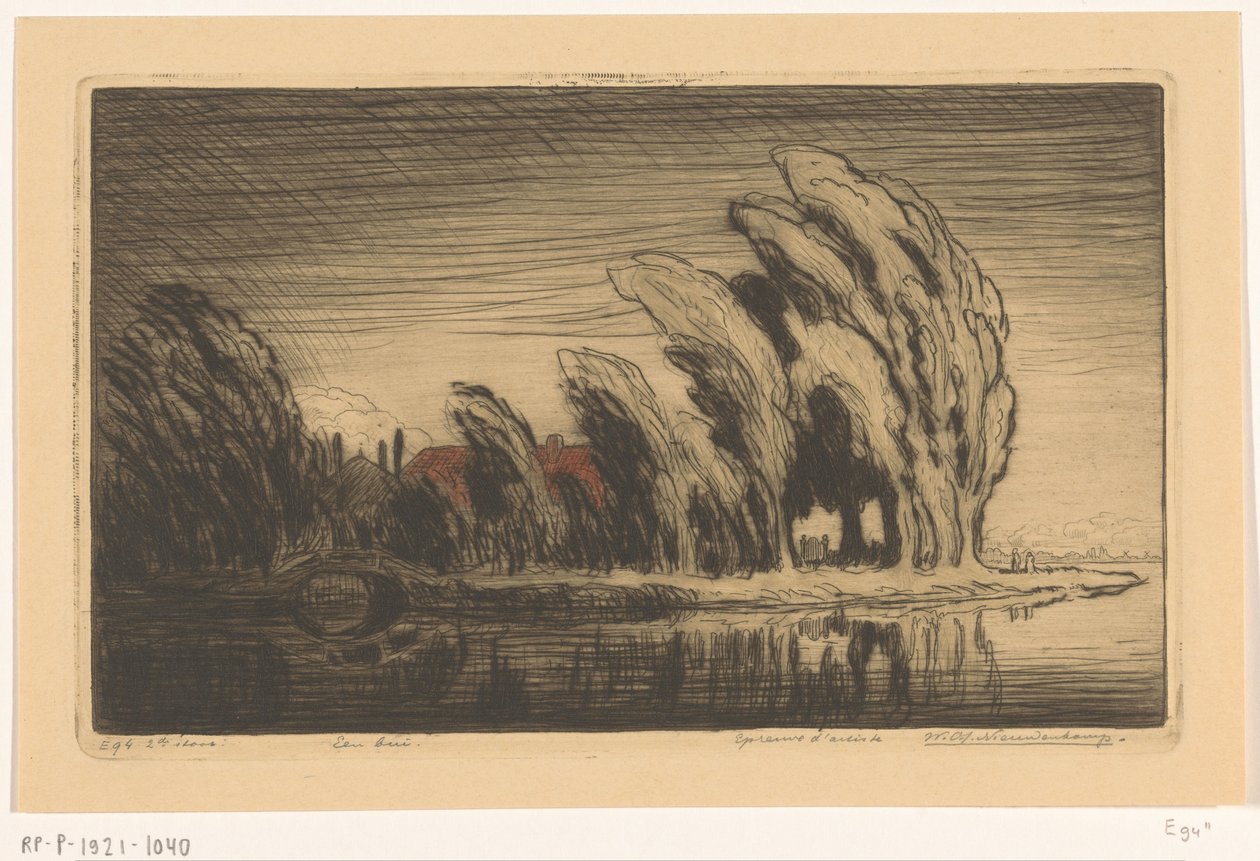 Boerderij aan het water in een storm door Wijnand Otto Jan Nieuwenkamp (signed by artist)