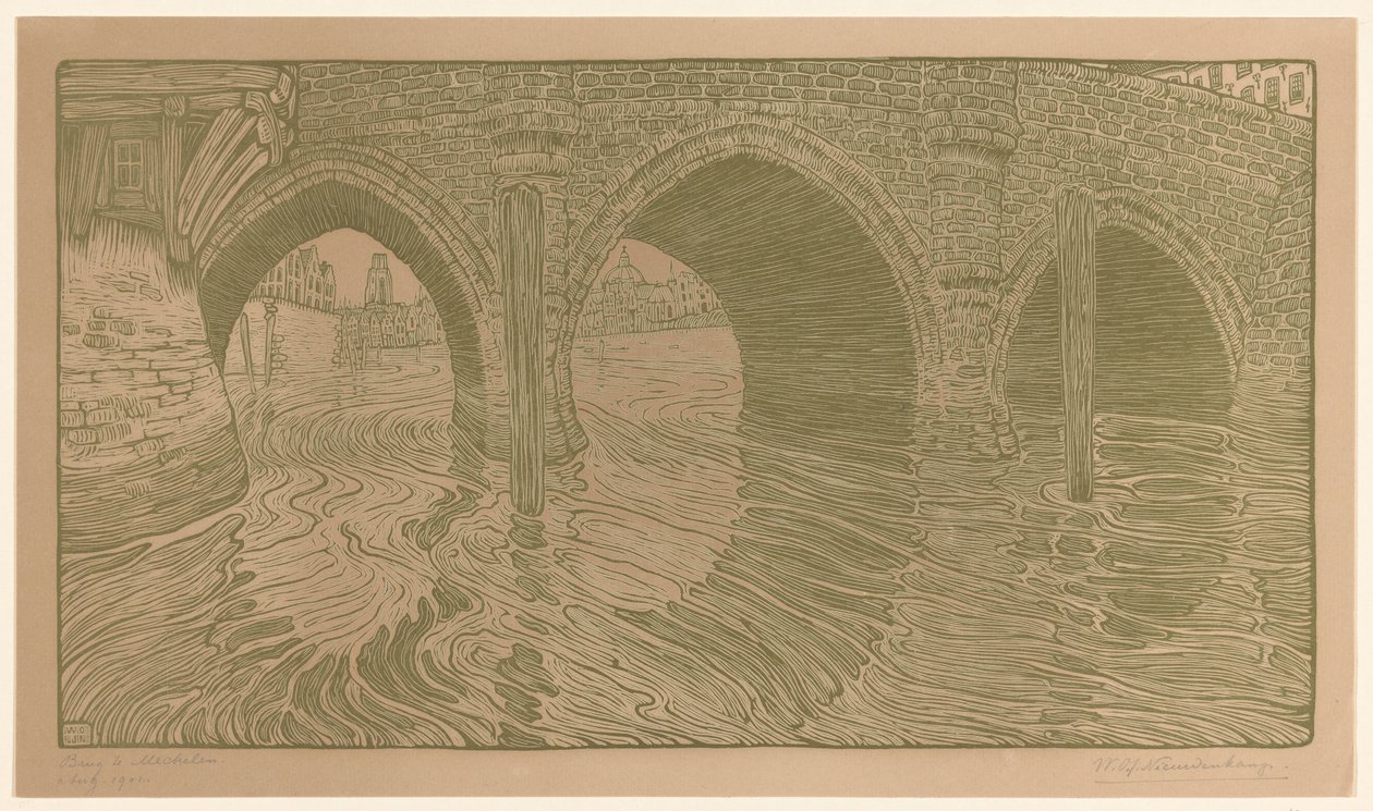 Brug te Mechelen door Wijnand Otto Jan Nieuwenkamp (signed by artist)