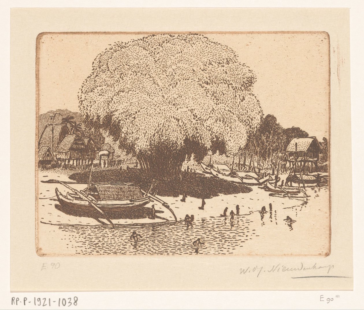 Gezicht op Loloan Barat op Bali door Wijnand Otto Jan Nieuwenkamp (signed by artist)