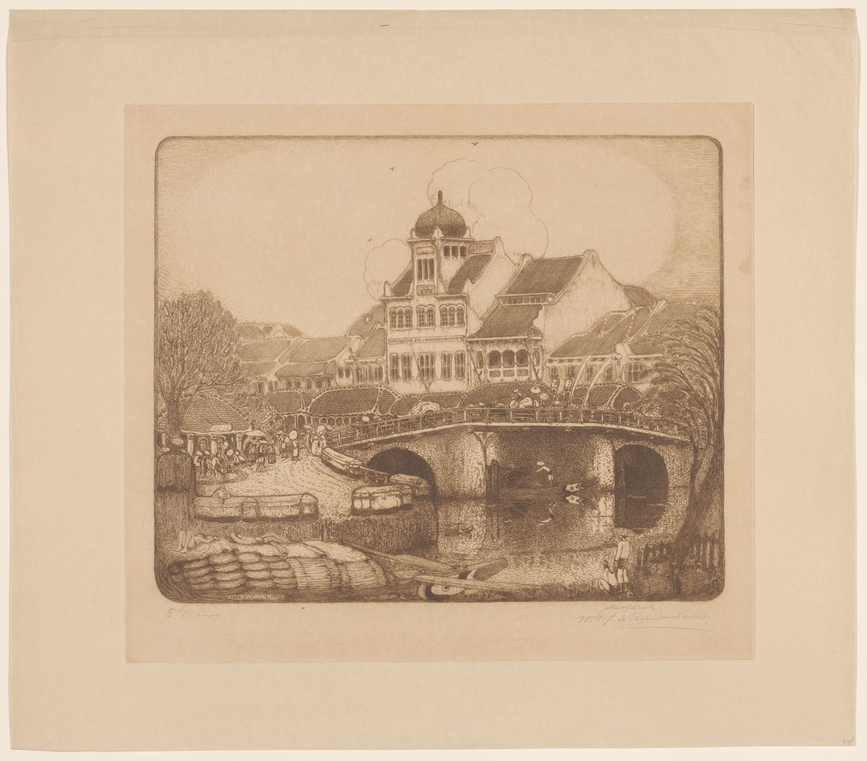 Het Kantoorgebouw van de Firma Sluyters & Co. Kali Besar Batavia door Wijnand Otto Jan Nieuwenkamp (signed by artist)