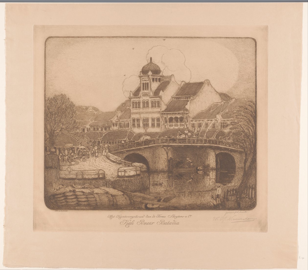 Het kantoorgebouw van de Firma Sluyters & Co. Kali Besar Batavia door Wijnand Otto Jan Nieuwenkamp (signed by artist)