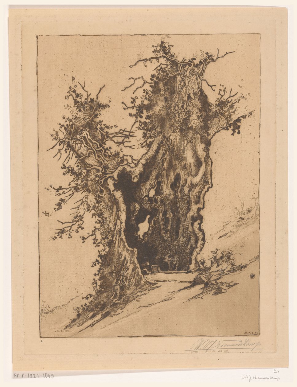 Holle boom bij Seelisberg in Zwitserland door Wijnand Otto Jan Nieuwenkamp (signed by artist)