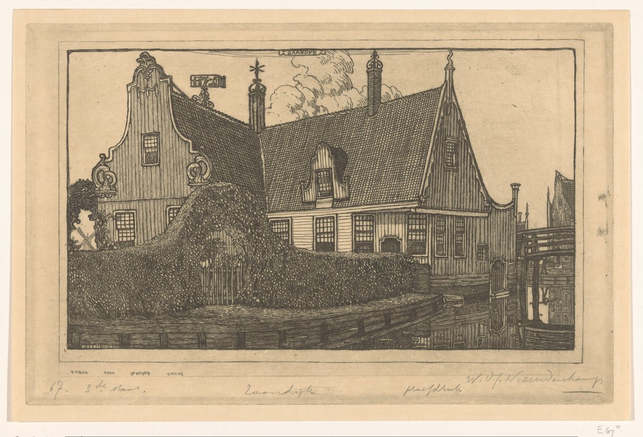 Houten huis aan het water in Zaandijk door Wijnand Otto Jan Nieuwenkamp (signed by artist)