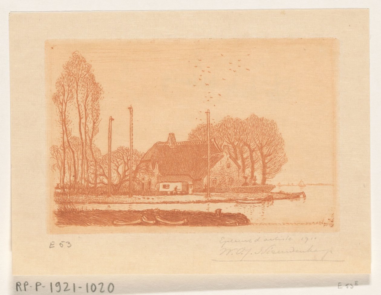 Huis aan het water in Oude Wetering door Wijnand Otto Jan Nieuwenkamp (signed by artist)