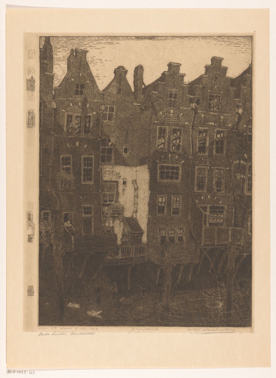 Huizen aan de Voorstraatshaven in Dordrecht door Wijnand Otto Jan Nieuwenkamp (signed by artist)