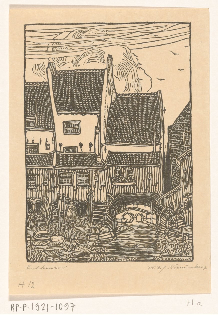 Huizen aan de haven van Enkhuizen Oude huizen, Enkhuizen door Wijnand Otto Jan Nieuwenkamp (signed by artist)
