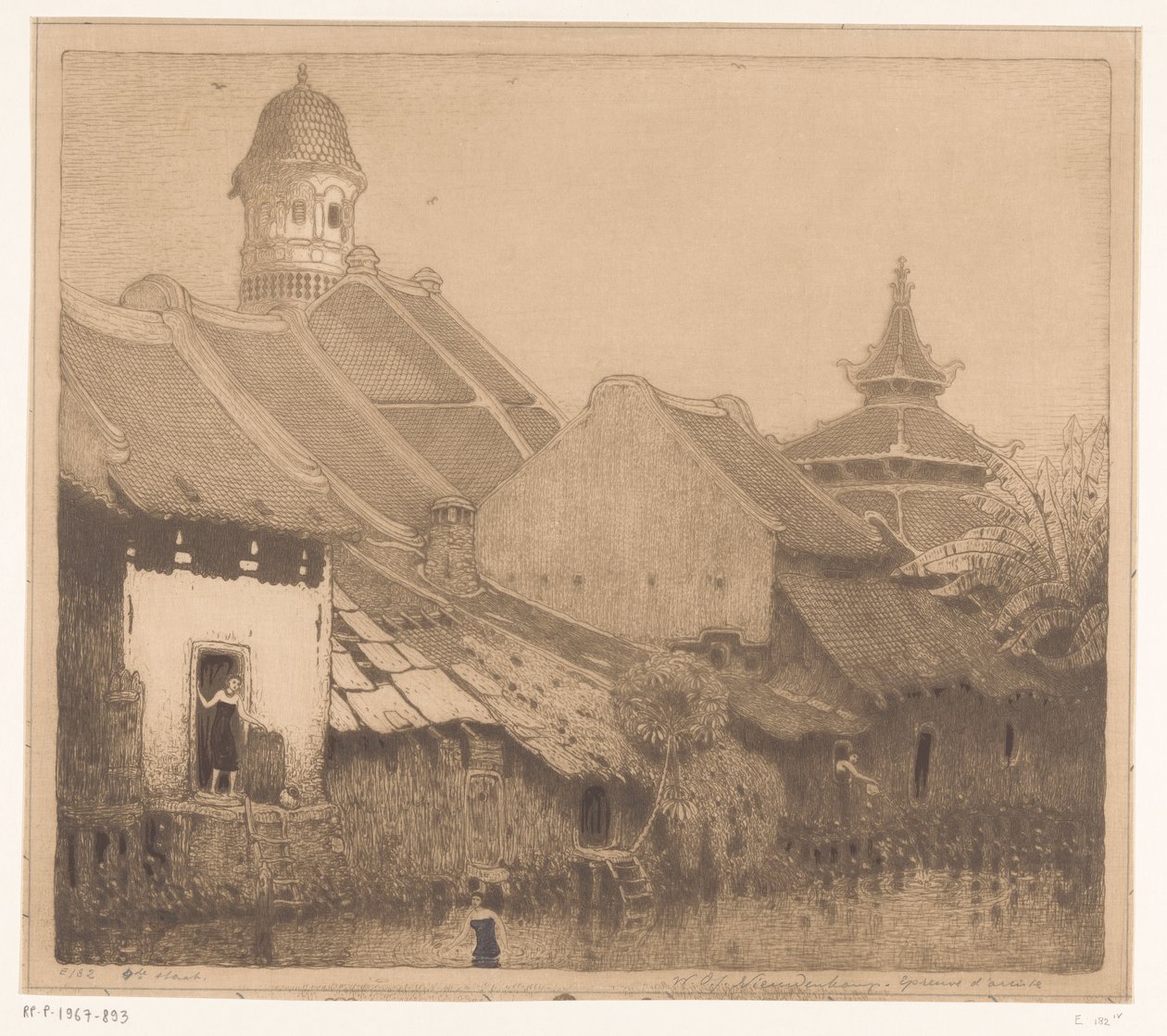 Huizen aan het water in Semarang door Wijnand Otto Jan Nieuwenkamp (signed by artist)