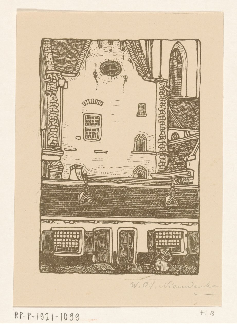 Huizen tegen de Sint-Bavokerk aan de Oude Groenmarkt in Haarlem St. Bavo, Haarlem door Wijnand Otto Jan Nieuwenkamp (signed by artist)
