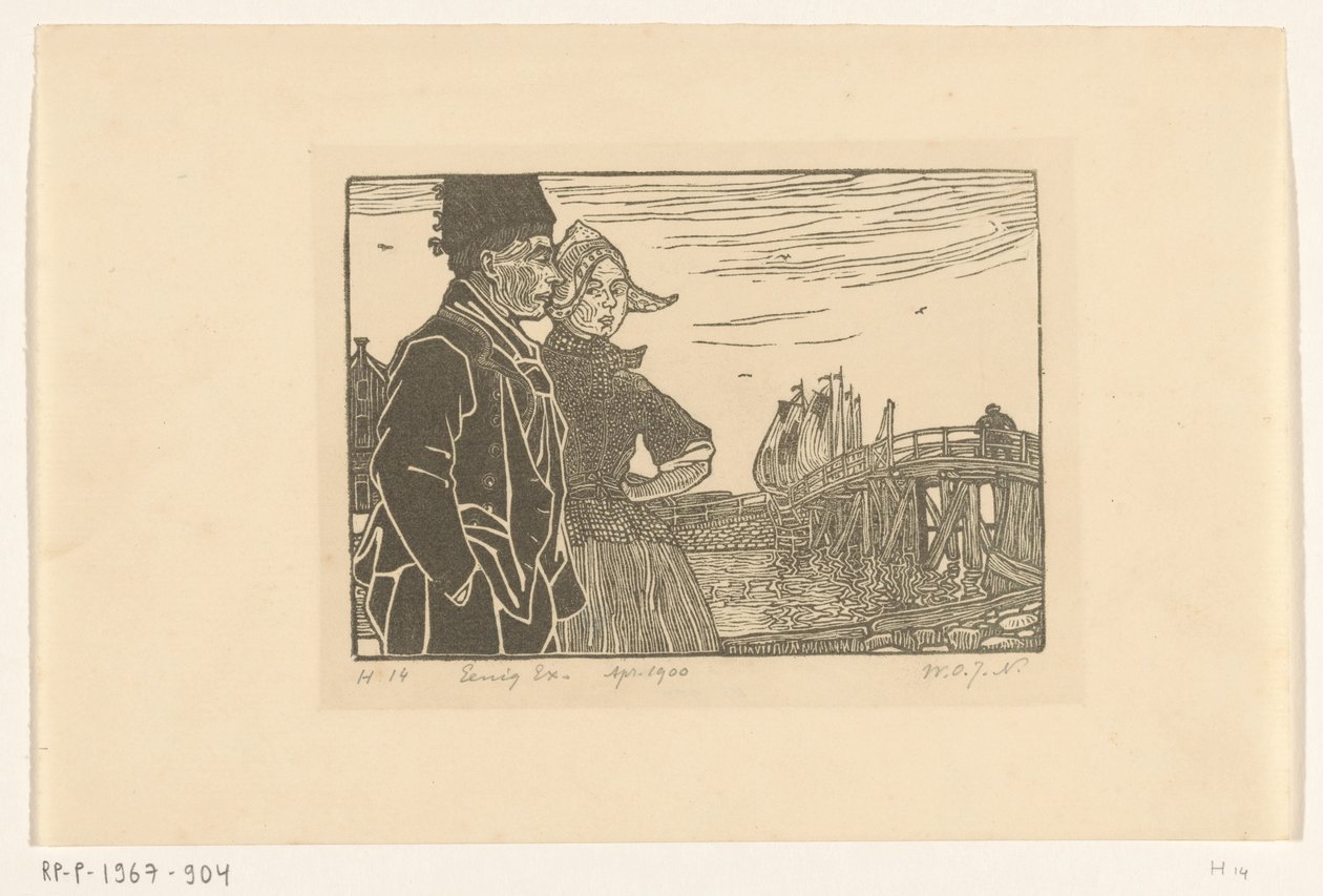 Man en vrouw in Volendamse klederdracht door Wijnand Otto Jan Nieuwenkamp (signed by artist)