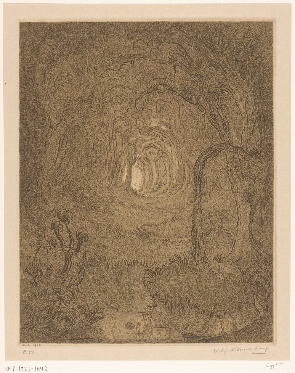 Oerwoud op Java door Wijnand Otto Jan Nieuwenkamp (signed by artist)