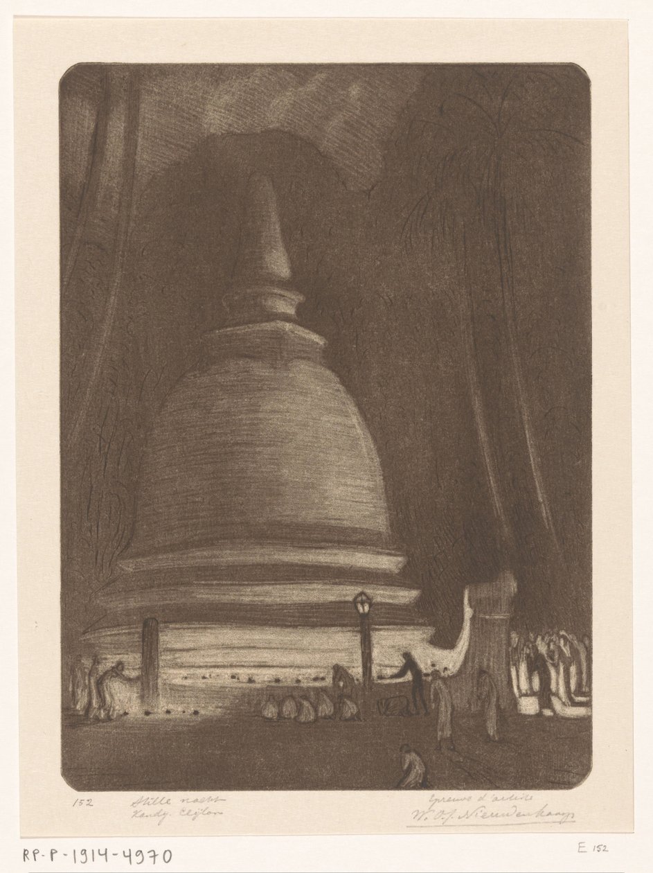 Stoepa in Kandy op Sri Lanka bij nacht door Wijnand Otto Jan Nieuwenkamp (signed by artist)