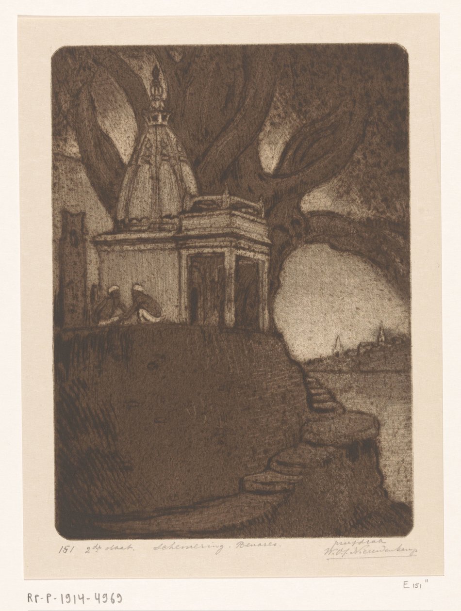 Tempel in Benares bij avond door Wijnand Otto Jan Nieuwenkamp (signed by artist)