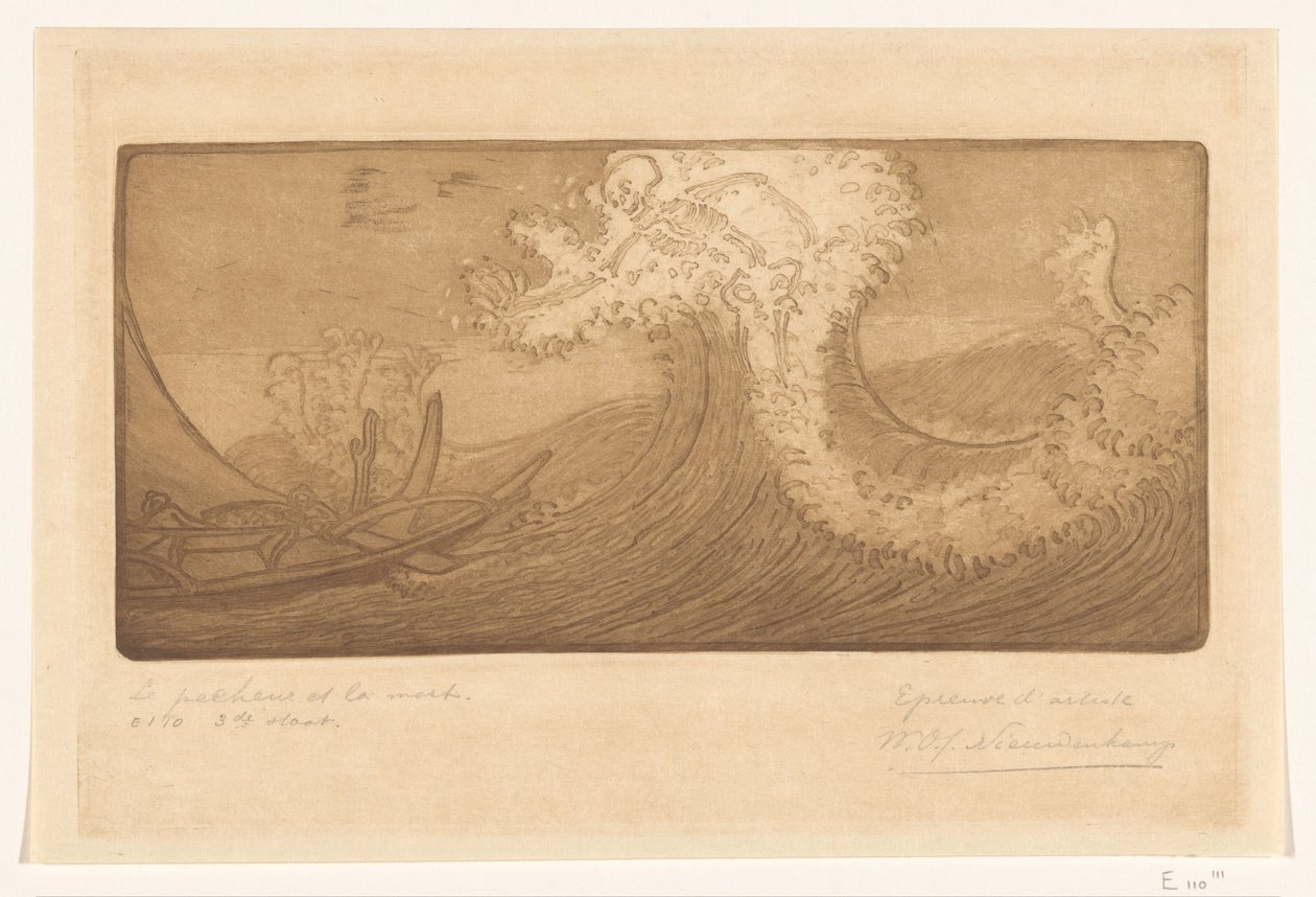 Vissers op zee en de Dood door Wijnand Otto Jan Nieuwenkamp (signed by artist)