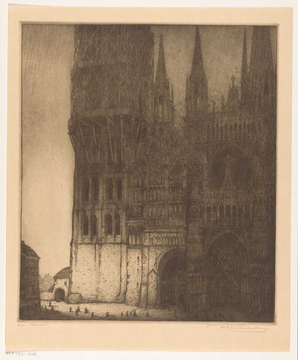 Voorgevel van de Onze-Lieve-Vrouwekathedraal in Rouen door Wijnand Otto Jan Nieuwenkamp (signed by artist)