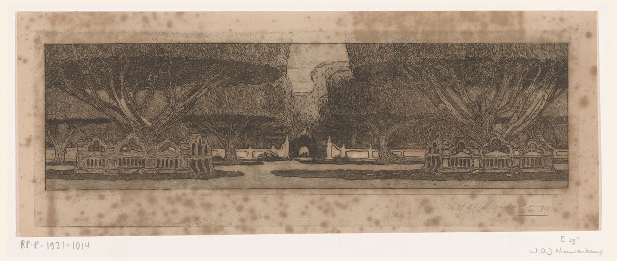 Waringinbomen in de tuin van het paleis van de sultan in Jogyakarta door Wijnand Otto Jan Nieuwenkamp (signed by artist)