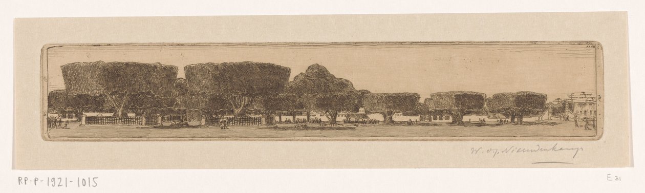Waringinbomen in de tuin van het paleis van de sultan in Jogyakarta door Wijnand Otto Jan Nieuwenkamp (signed by artist)