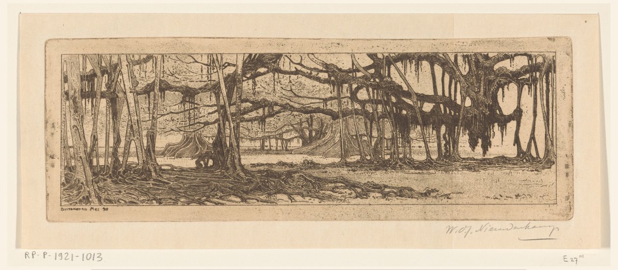 Waringinbomen in een tuin in Buitenzorg door Wijnand Otto Jan Nieuwenkamp (signed by artist)