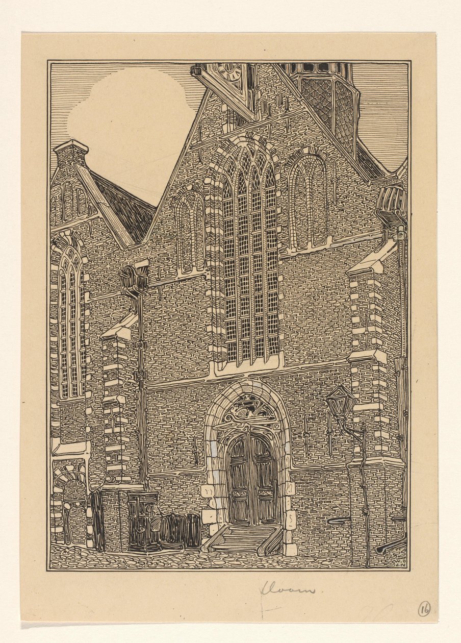 Westelijke gevel van de Noorderkerk te Hoorn door Wijnand Otto Jan Nieuwenkamp (signed by artist)
