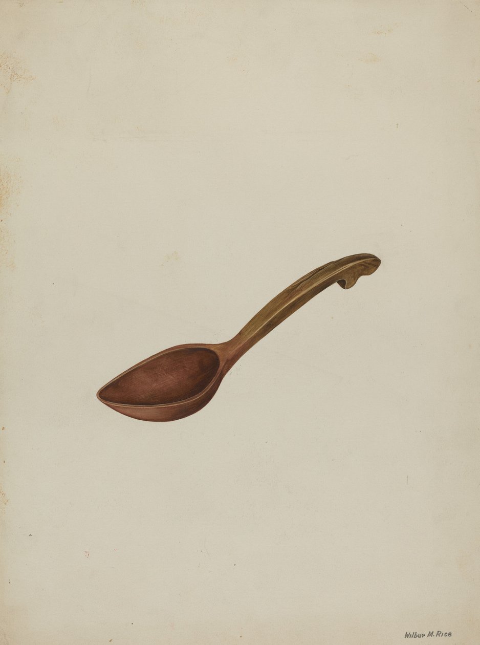 Ovale houten lepel, ca. 1937 door Wilbur M Rice
