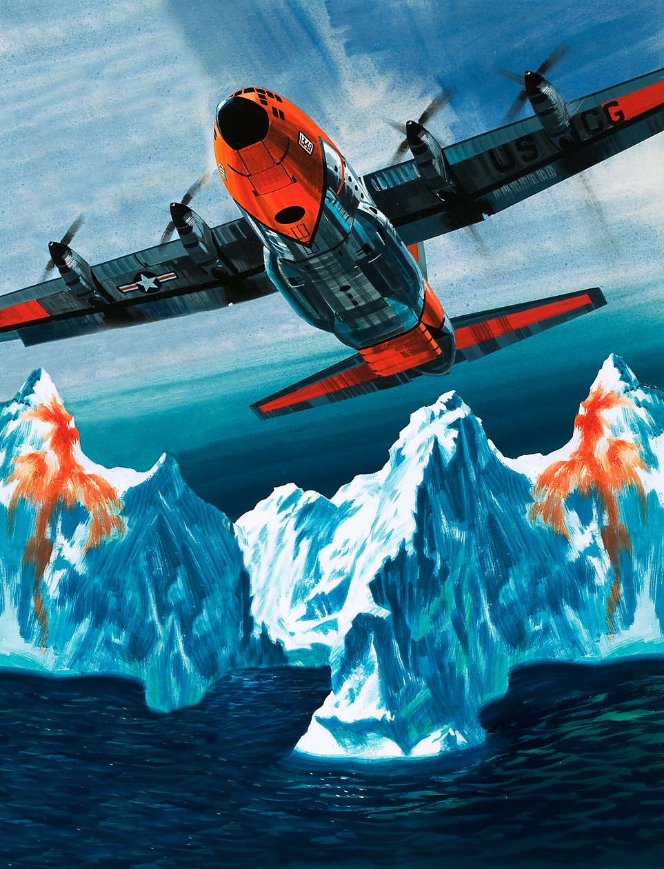 Een Lockheed Hercules patrouilleert ijsbergen voor de kustwacht door Wilf (20th century) Hardy