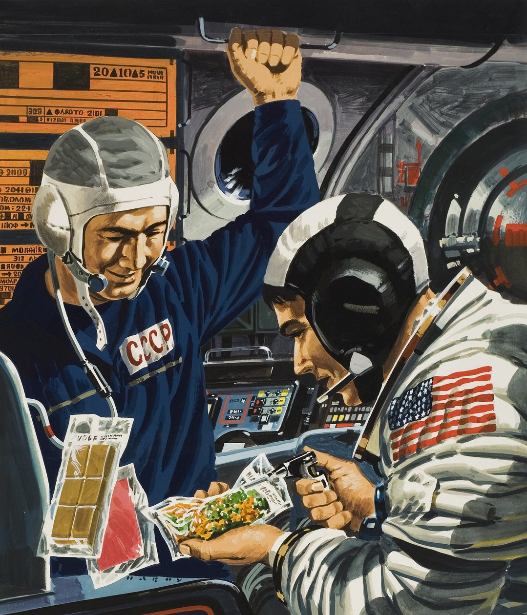 Diner in de ruimte (gouache op papier) door Wilf (20th century) Hardy